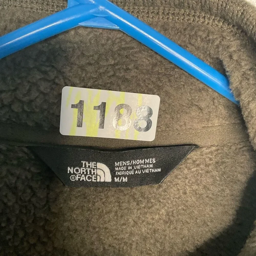 The North Face Knit Jacket mens M ZipUp Sherpa Lined Fleece Khaki Green‎ Sweater